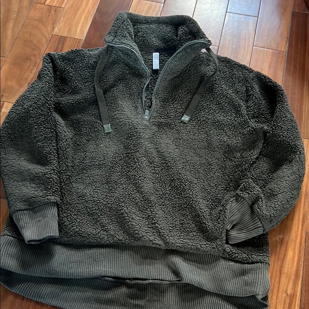 Athleta Black Zip Up Sweater Plush Sherpa